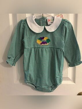 Jellybean Girl's Long-sleeve Romper w/Mardi Gras King Cake Embroidery 18 Months
